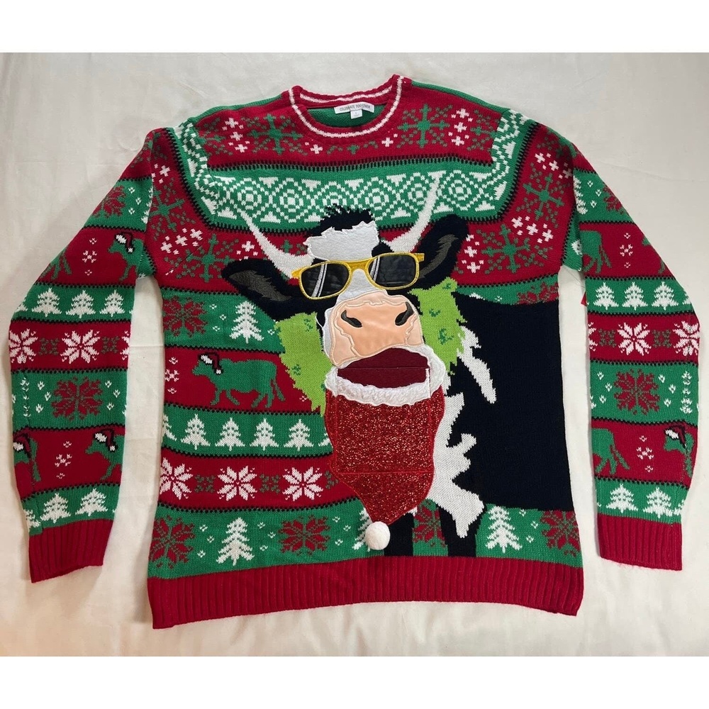 Celebrate Together Cow Ugly Christmas Sweater - Size L - NWT